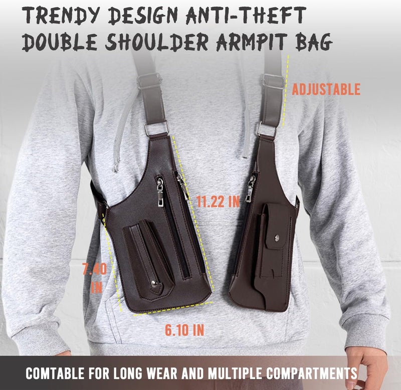 ocalil Double Shoulder Armpit Bag, 2025 New Men Anti-Theft Underarm Wallet Pocket Holster Phone Leisure Double Shoulder Pouch - Image 3